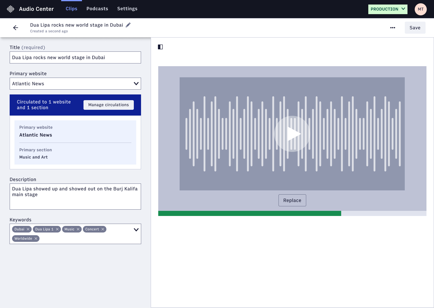 Audio edit page