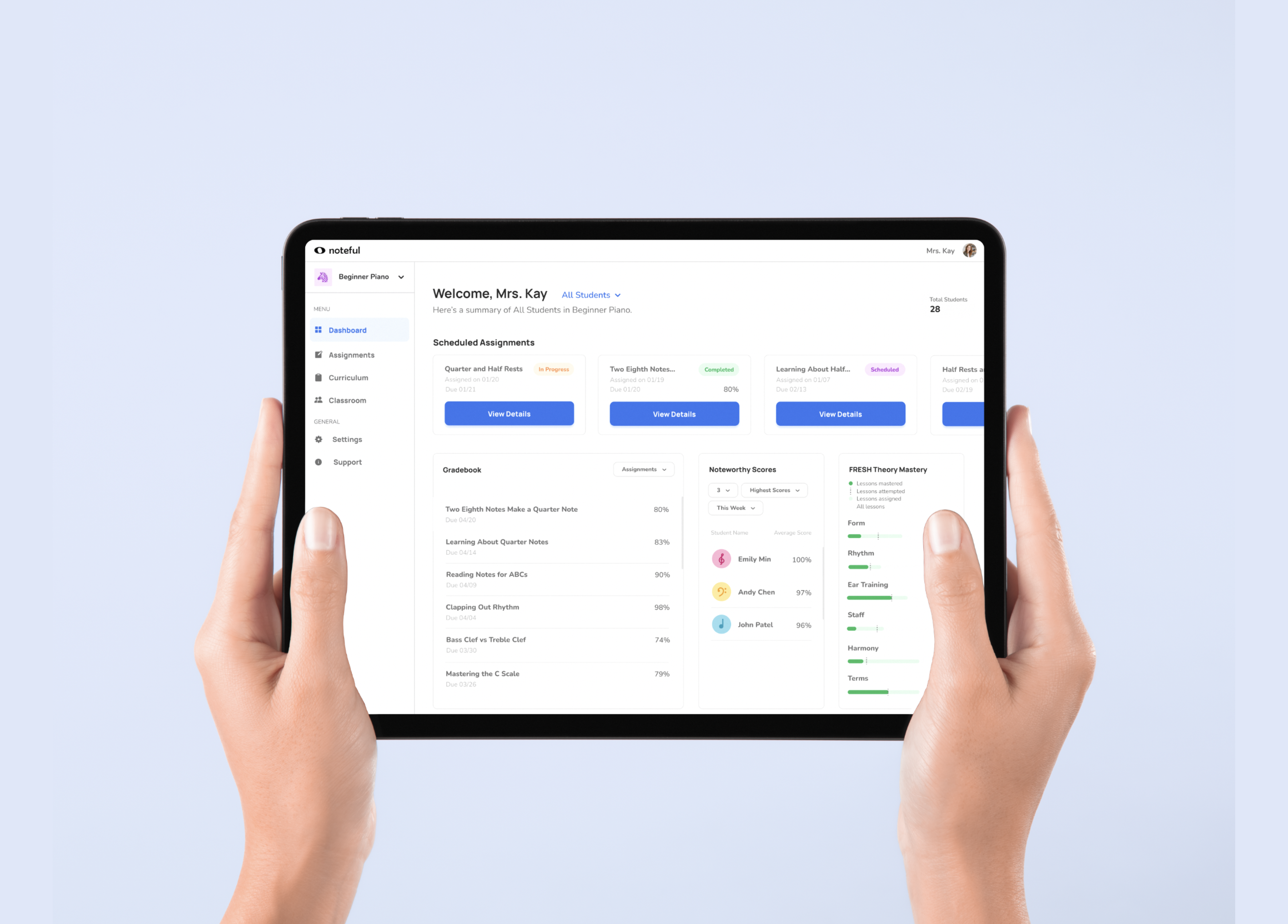 Noteful app teacher dashboard